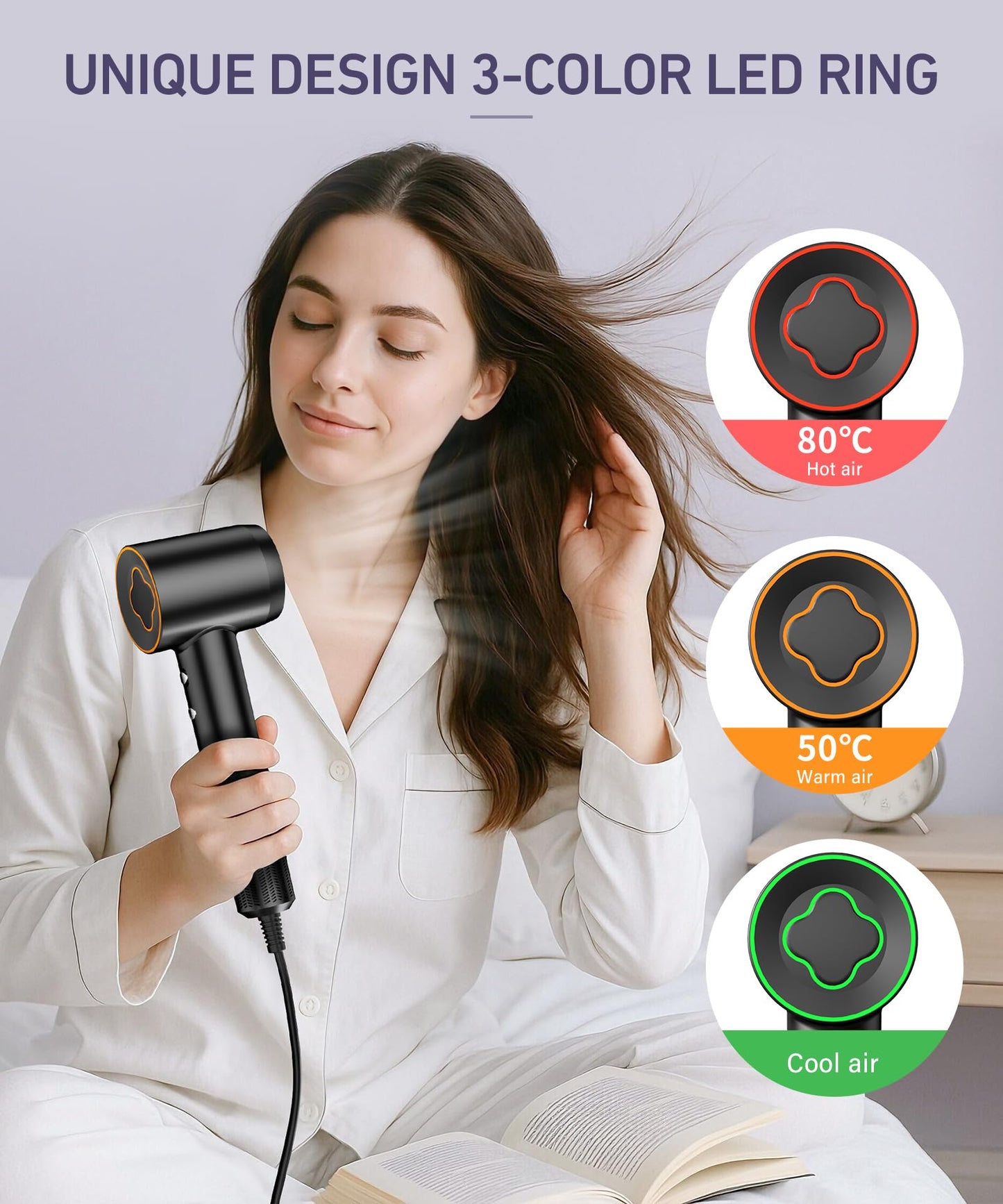 Cosy Companions High-Speed Ionic Hair Dryer, 150000 RPM Brushless Motor for 2-5 Min Fast Drying, Low Noise Blow Dryer Reduces Frizz & Heat Damage, Lightweight Hair Dryer with Diffuser & Nozzle