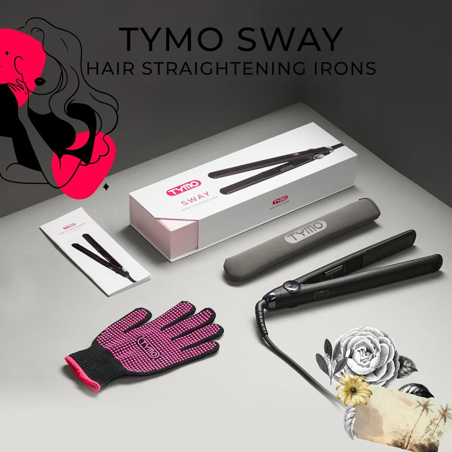 Tymo Sway Hair Straightener - 1 Inch Professional Flat Iron with 10s Fast Heating & 32 Adjustable Temp | Dual Voltage, Auto Shut Off