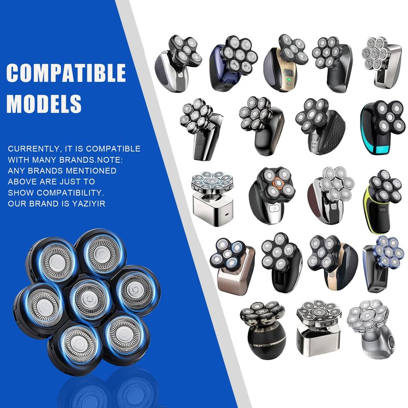 7 Head Shaver Replacement Razor Heads for Many Brands Bald Men's Electric Foil Shaver Replacement,Universal Shaver Replacement Blades for Electric Razor for Men Bald and Face (Black 7 Head/2PCS)