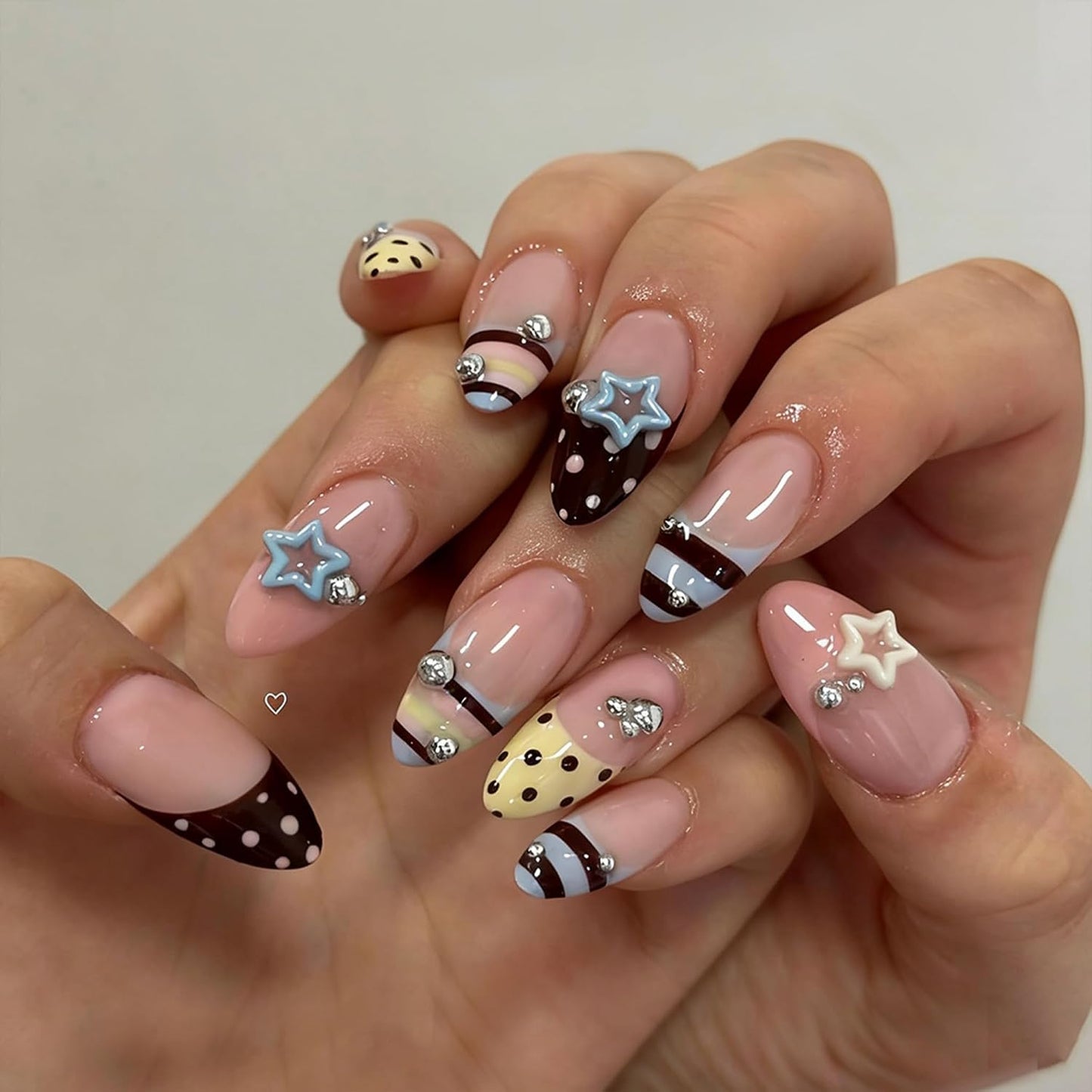 Almond Press-On Nails - Ombre French Tip with Butterfly Designs | 24 Pcs Set for Women