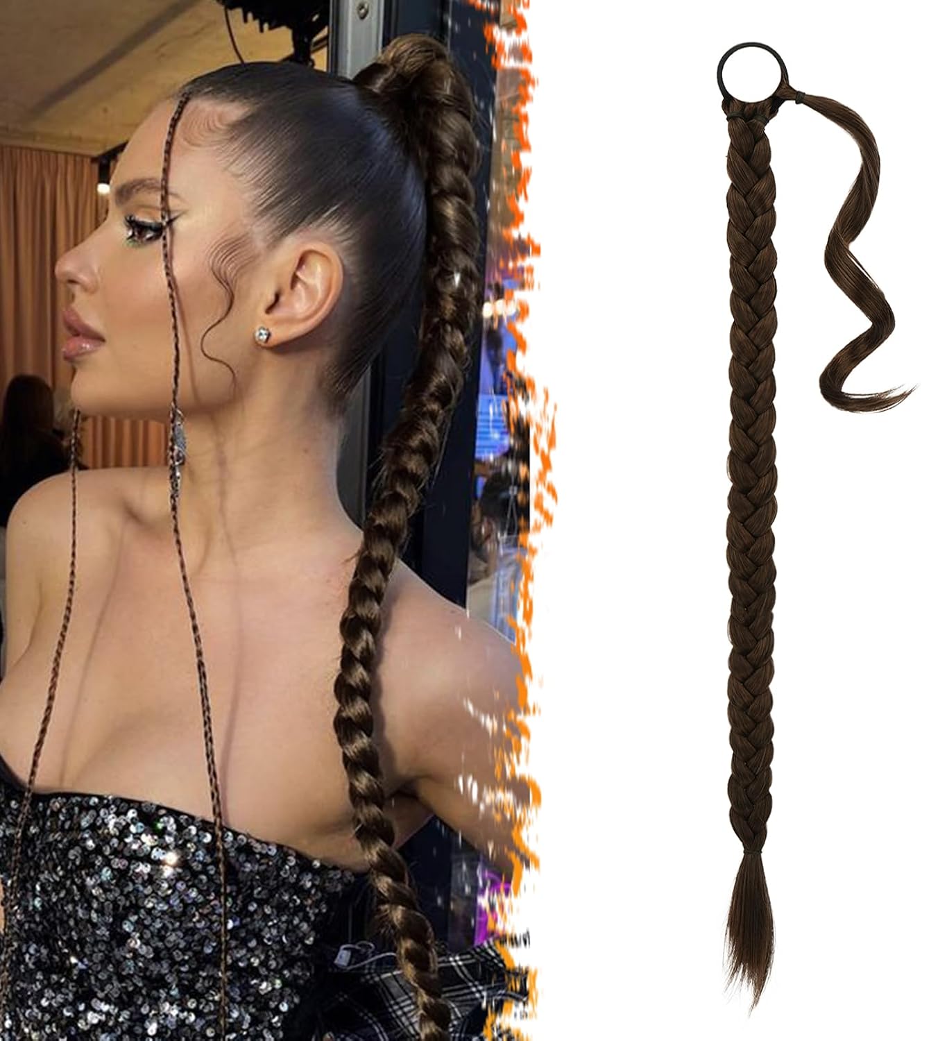 30 Inch Long Braided Ponytail Extension - Copper Red Wrap Around Hairpiece | Synthetic Hair for Women