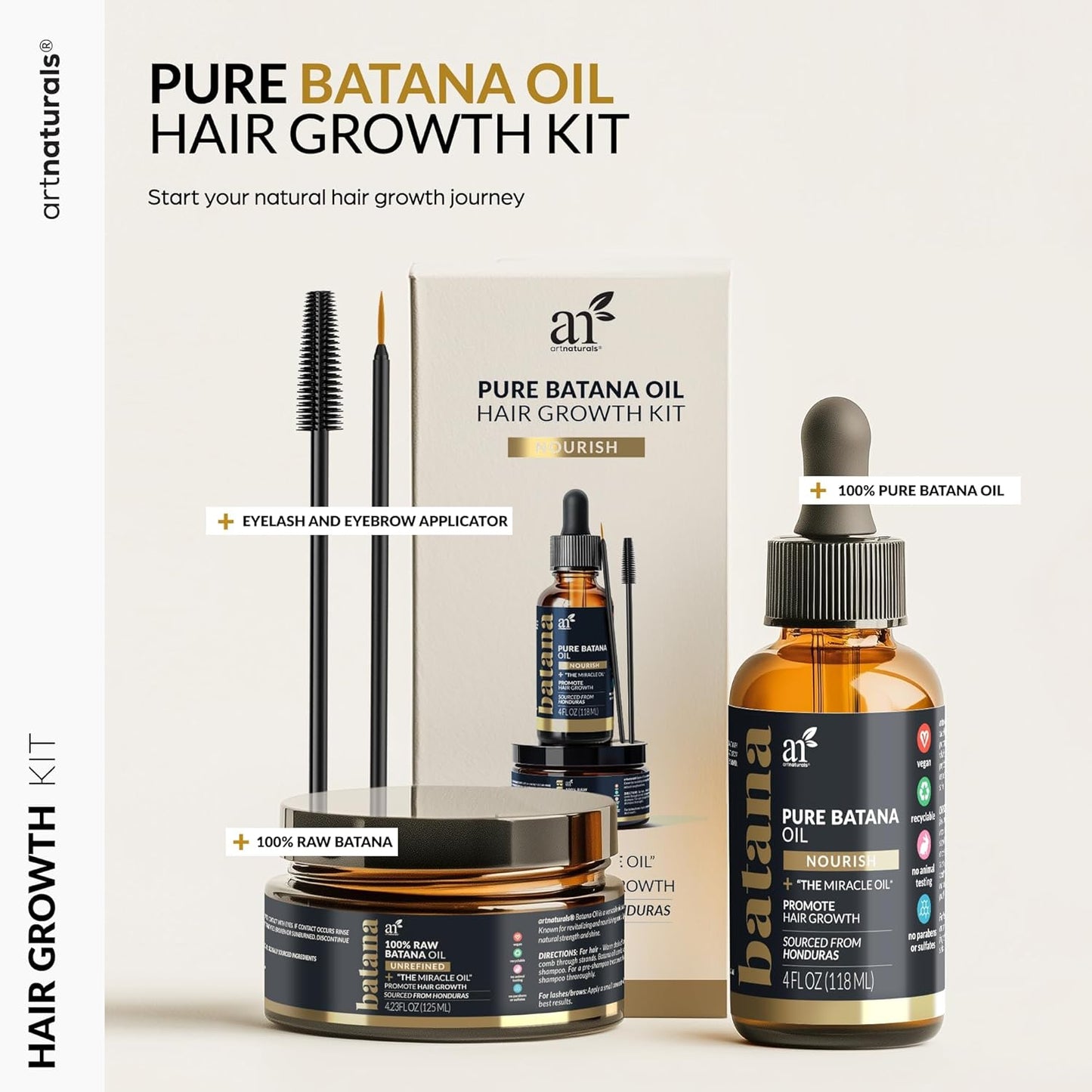Batana Oil for Hair Growth - Organic 4Pc Set with 4oz Oil, 4.2oz Paste & Brushes | Unrefined Miracle for Scalp & Edges