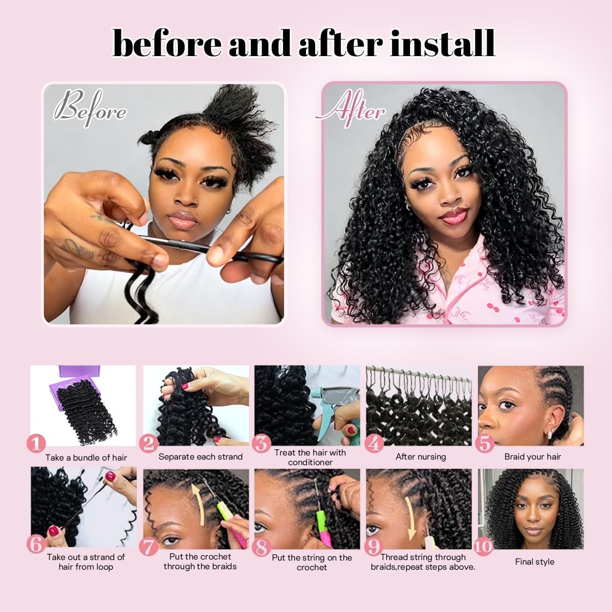 Miracle Knots Crochet Hair - 18 Inch Deep Wave Feather Bundles | Pre-Separated Curly Hair for Women (Natural Black)