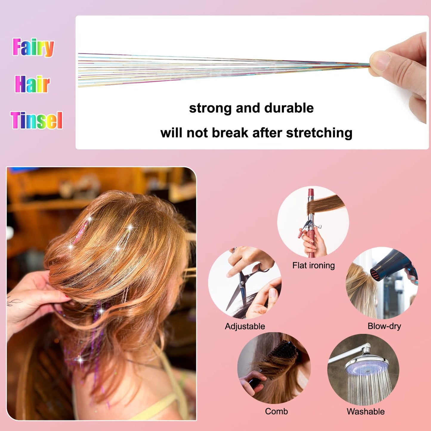 Hair Tinsel Kit - 6000 Strands of 48-Inch Glitter Extensions | Heat Resistant Fairy Hair Accessories for Women & Girls (14 Colors)