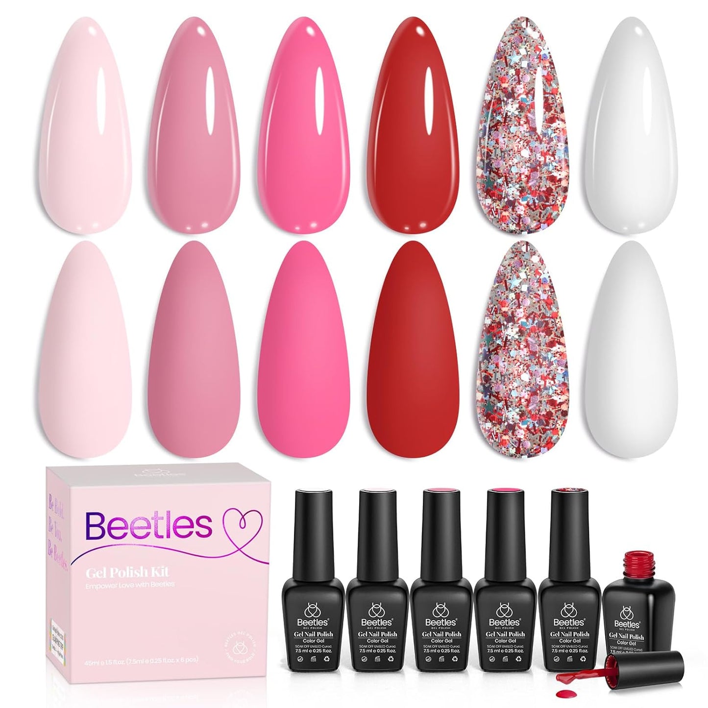 Beetles Gel Nail Polish Kit - 6 Soak Off UV Colors | Long-Lasting Glossy Finish for Salon & Home Manicure