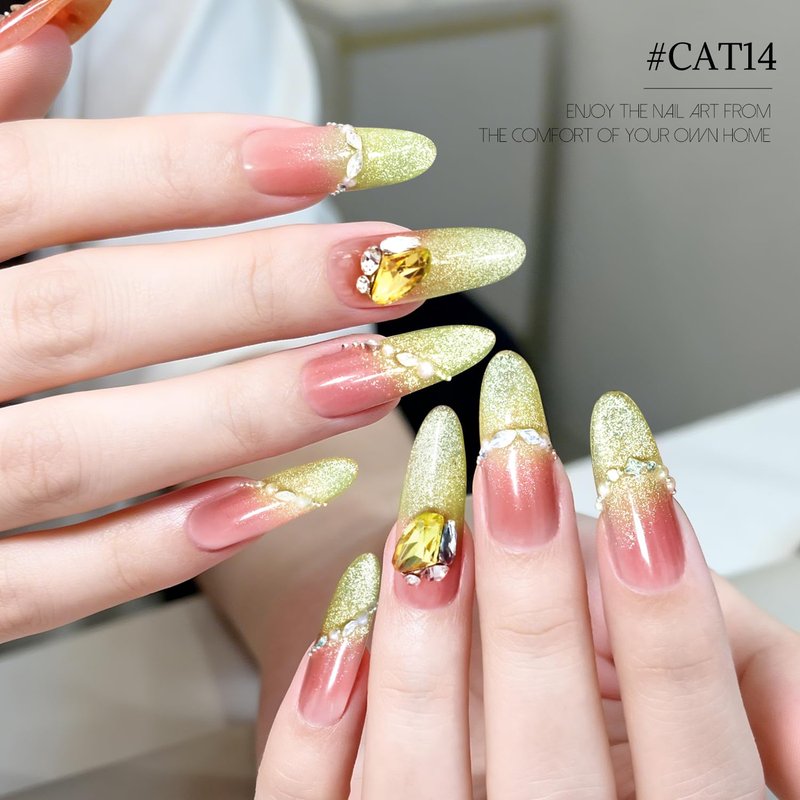 Cat Eye Gel Nail Polish - Teal Gold Glitter Magnetic Gel for UV/LED Curing | 16.5ml DIY Nail Art