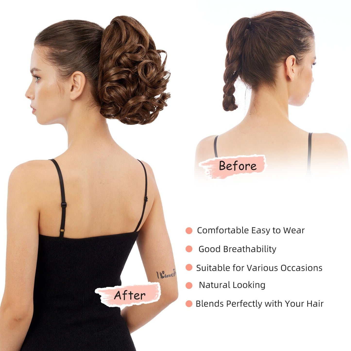 HEWEICSY Ponytail Extension, Clip on Ponytails for Women, 9" Claw Clip in Short Curly Wavy Pony Hair Extension for Women - Light Golden Brown