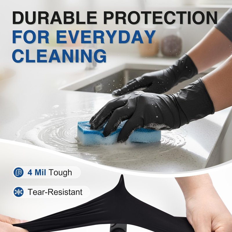 Schneider Medical Nitrile Exam Gloves, 4 Mil Black Gloves Disposable Latex Free Powder Free, Food Safe for Cooking, Food Prep, Clean (100, Medium)