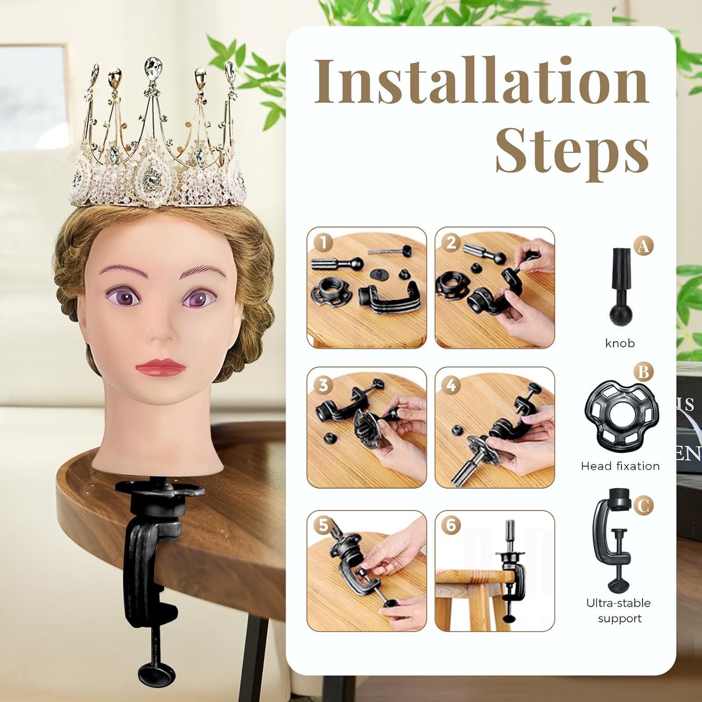 Human Hair Mannequin Head - 28” Cosmetology Training Doll for Hair Styling | 80% Real Hair with Table Clamp