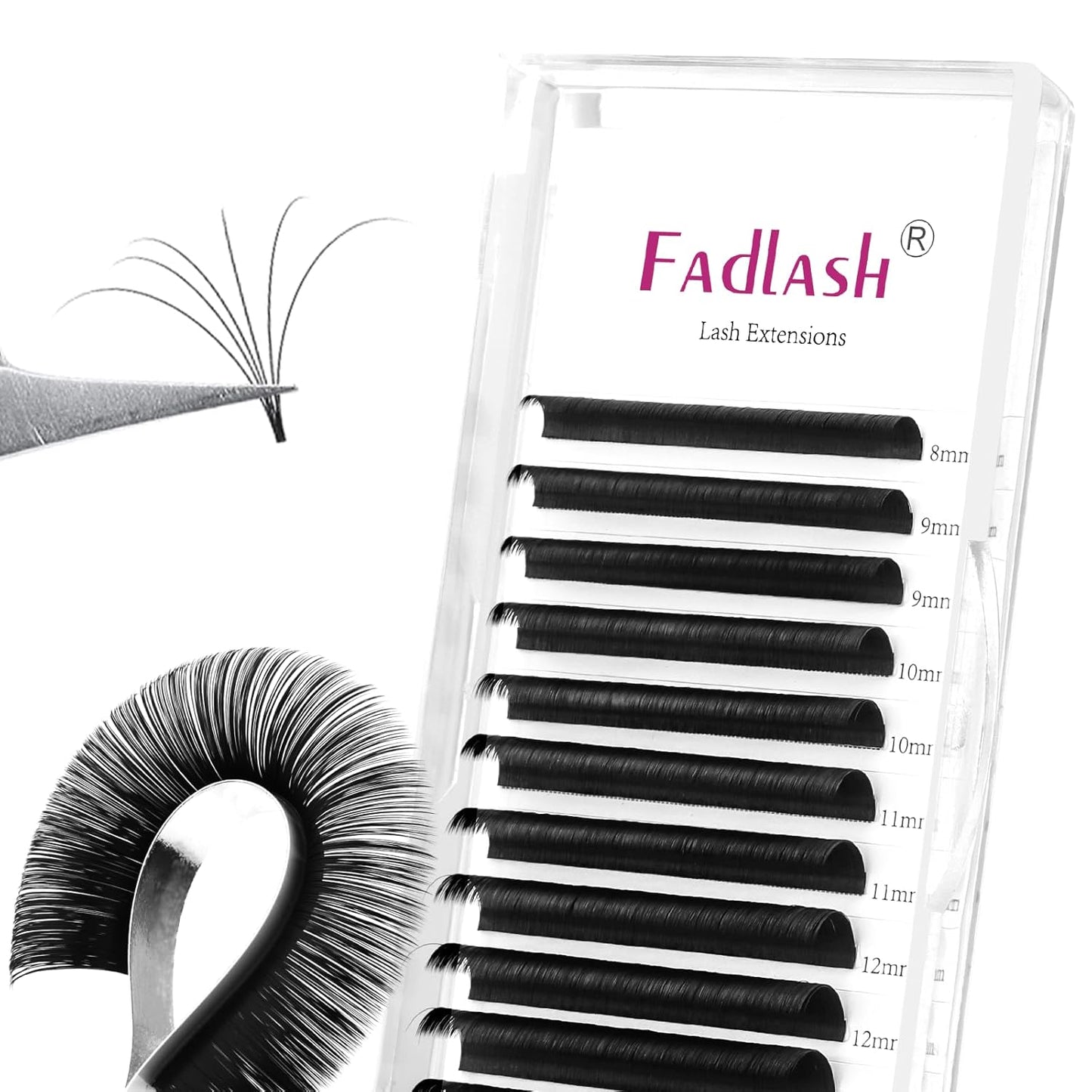 Easy Fan Lash Extensions - D Curl 0.07 Volume Mixed Trays | Soft Individual Lashes 8-14mm
