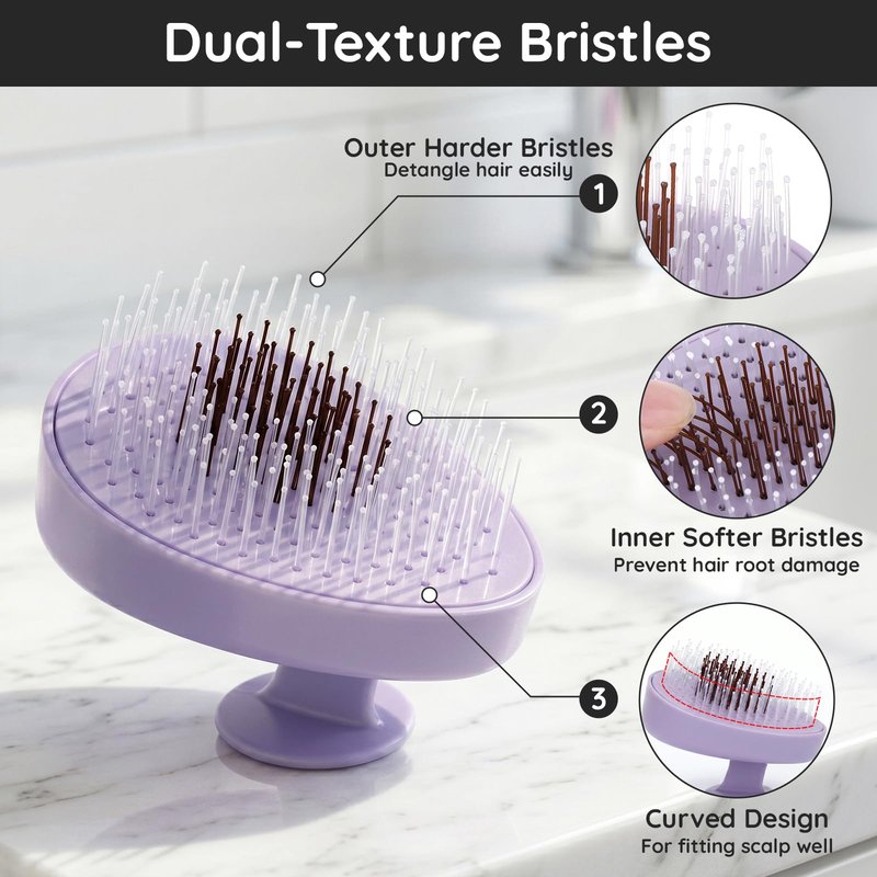Segbeauty Scalp Massager for Shower, Head Scrubber for Washing Hair Brush for Women, Shampoo Brush Scalp Massager for Exfoliating, Detangling, Relaxing, Dual-layer Bristles with Handles, Purple