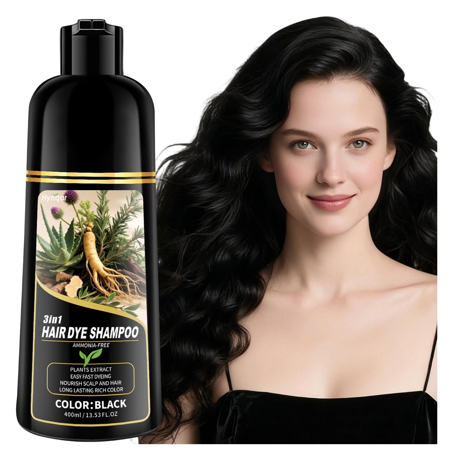 Black Hair Dye Shampoo - 100% Gray Coverage | Natural Herbal Formula for Men & Women