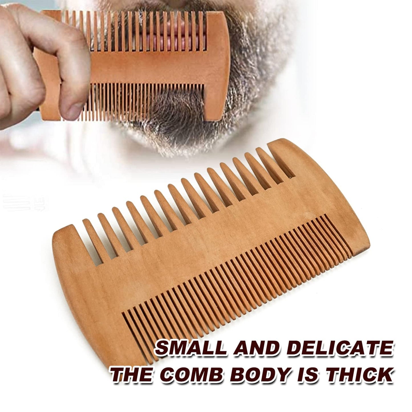 Wooden Beard Grooming Set, 2-Piece Boar Bristle Brush and Comb Kit for Men's Facial Hair Care and Styling