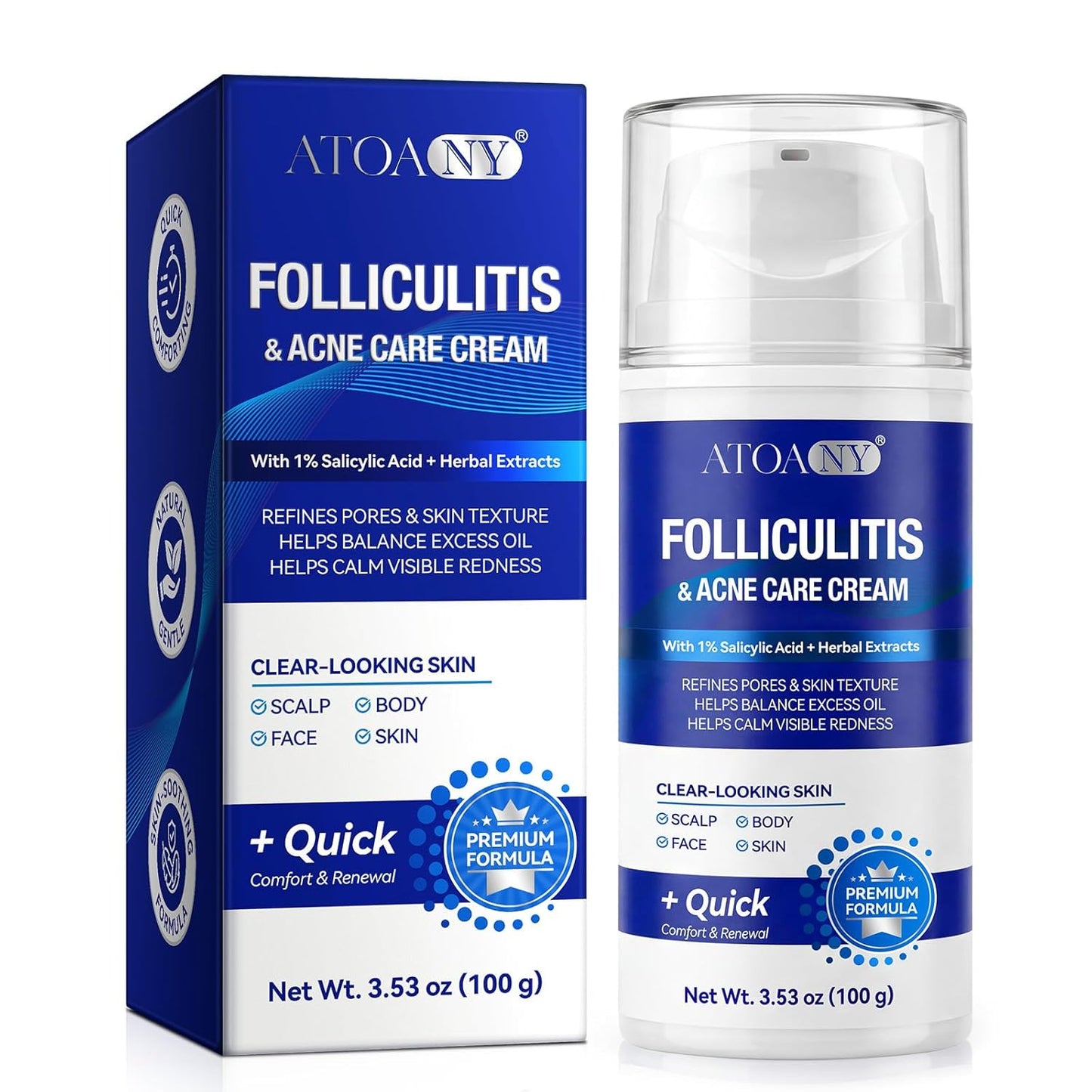 Folliculitis Treatment Cream - 1% Salicylic Acid for Scalp, Face & Body | Soothing Moisturizer for Sensitive Skin, 100g