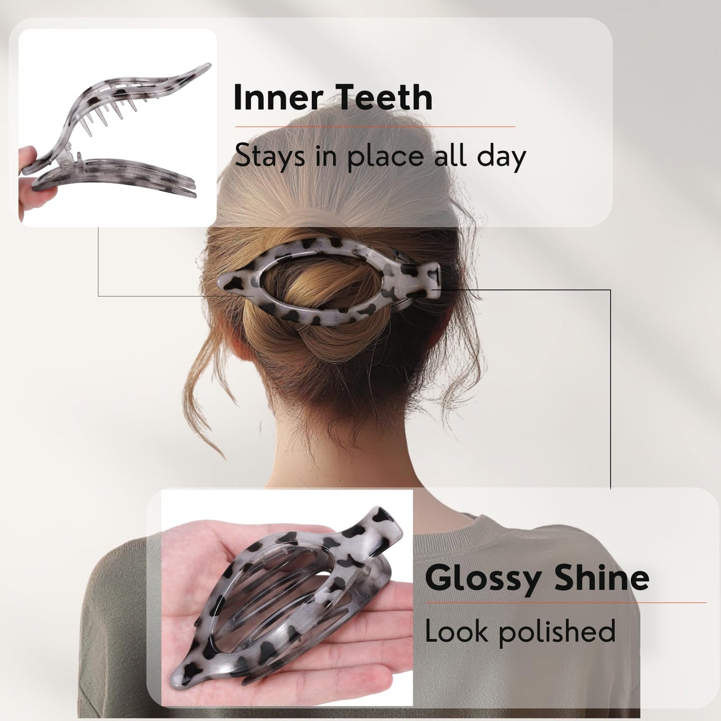 8 Pack Flat Tortoiseshell Hair Clips – French Style Matte Claw Barrettes for Women, Strong Hold Non-Slip Hair Accessories for Thick or Thin Hair, Chic Neutral Leopard Pattern