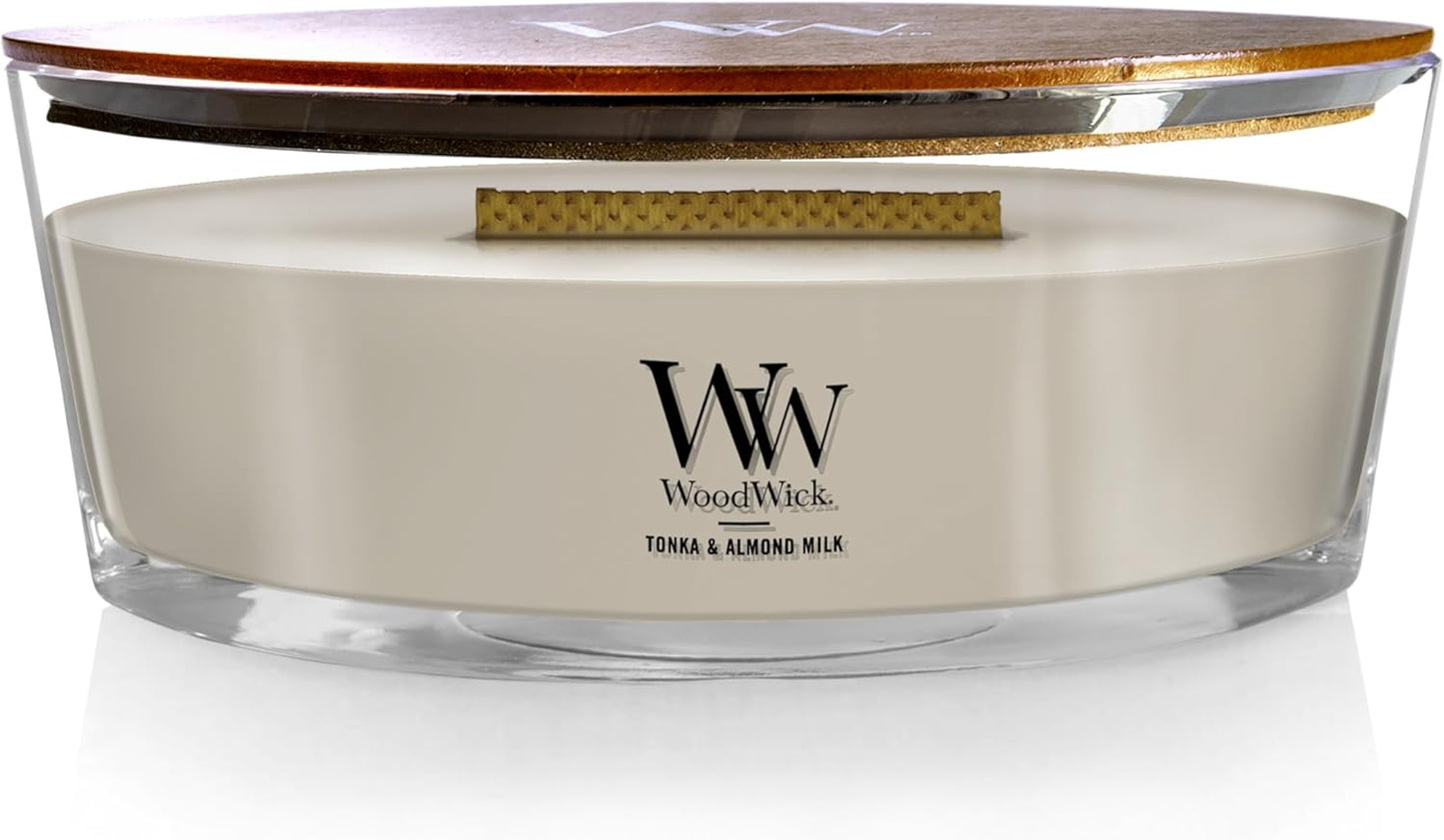 WoodWick Tonka & Almond Milk Candle - 9.7 oz Medium Hourglass with Crackling Wick | Perfect Gift for Men & Women