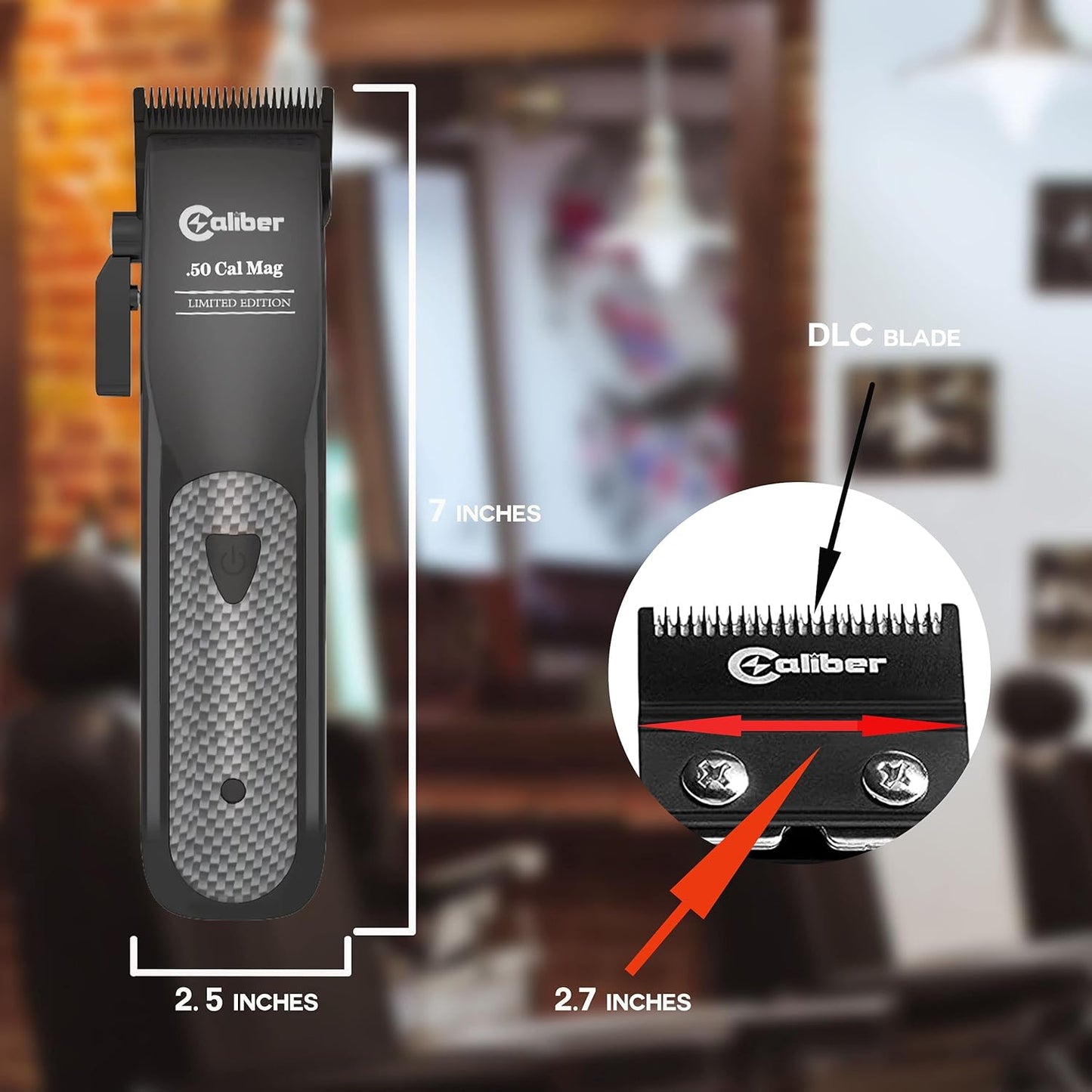 Caliber Pro .50 Cal Clipper - Rechargeable Hair Grooming Tool | Ultra Low Noise, 8+ Hours Power, Easy Zero Gap Cut - Black