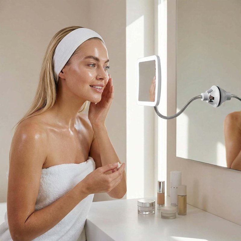 Fancii 10X LED Lighted Travel Makeup Mirror - Flexible Gooseneck, Cordless & Suction Lock