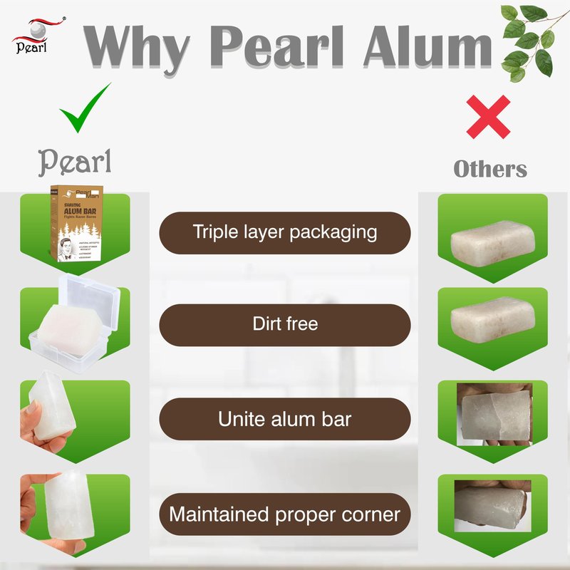 Pearl Shaving Alum Bar (Fitkari) - 100g | 100% Pure Natural Alum Stone | Gentle & Effective Aftershave| Ideal for Razor Burn Relief | Chemical-Free Shaving Aid, white