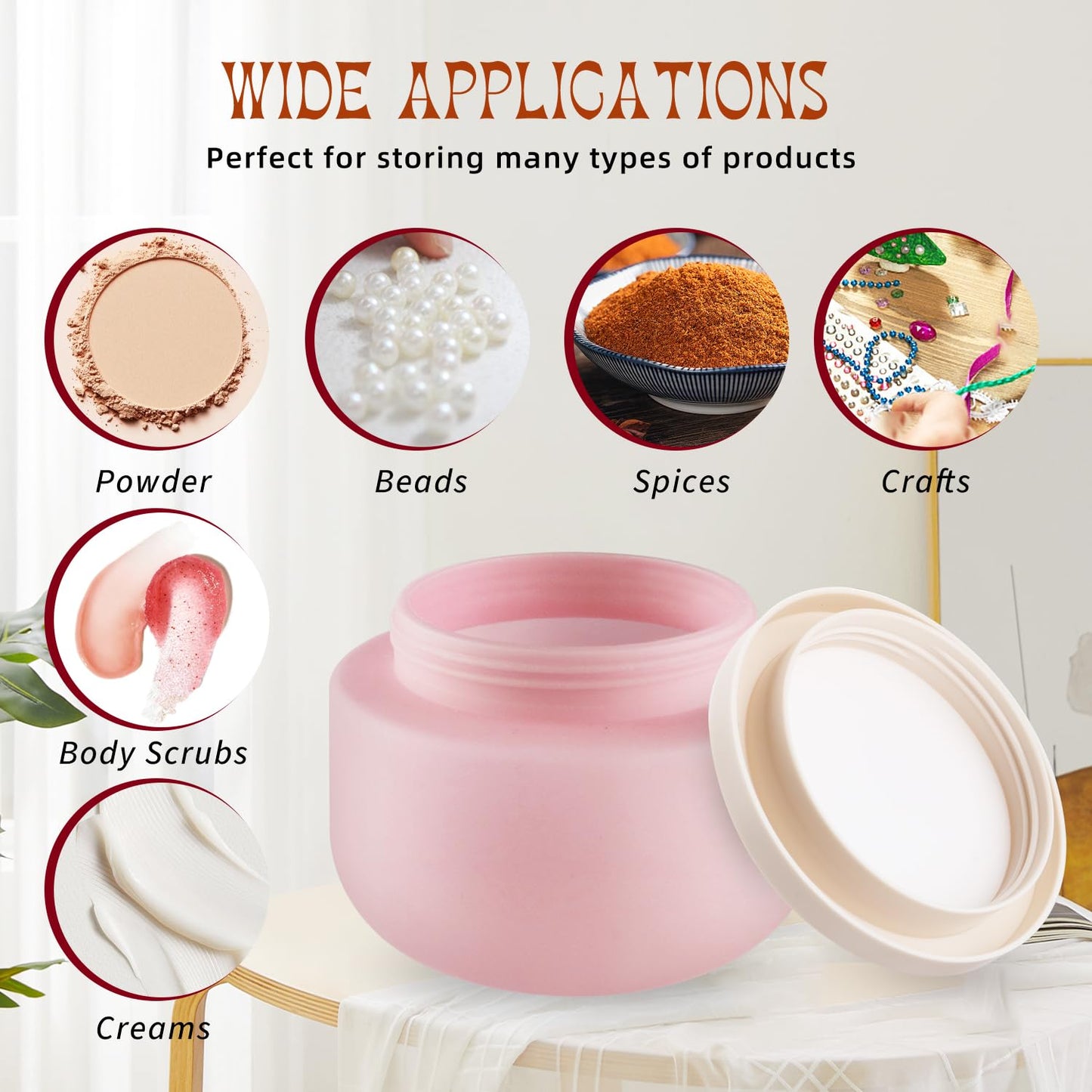 6 Pcs 8oz/250g Empty Plastic Jar Wide Mouth Cosmetic Container With Lids Refillable Travel Storage Container For Lotion Cream Body Butter Powder Ointments Samples Beauty Products etc (Pink)