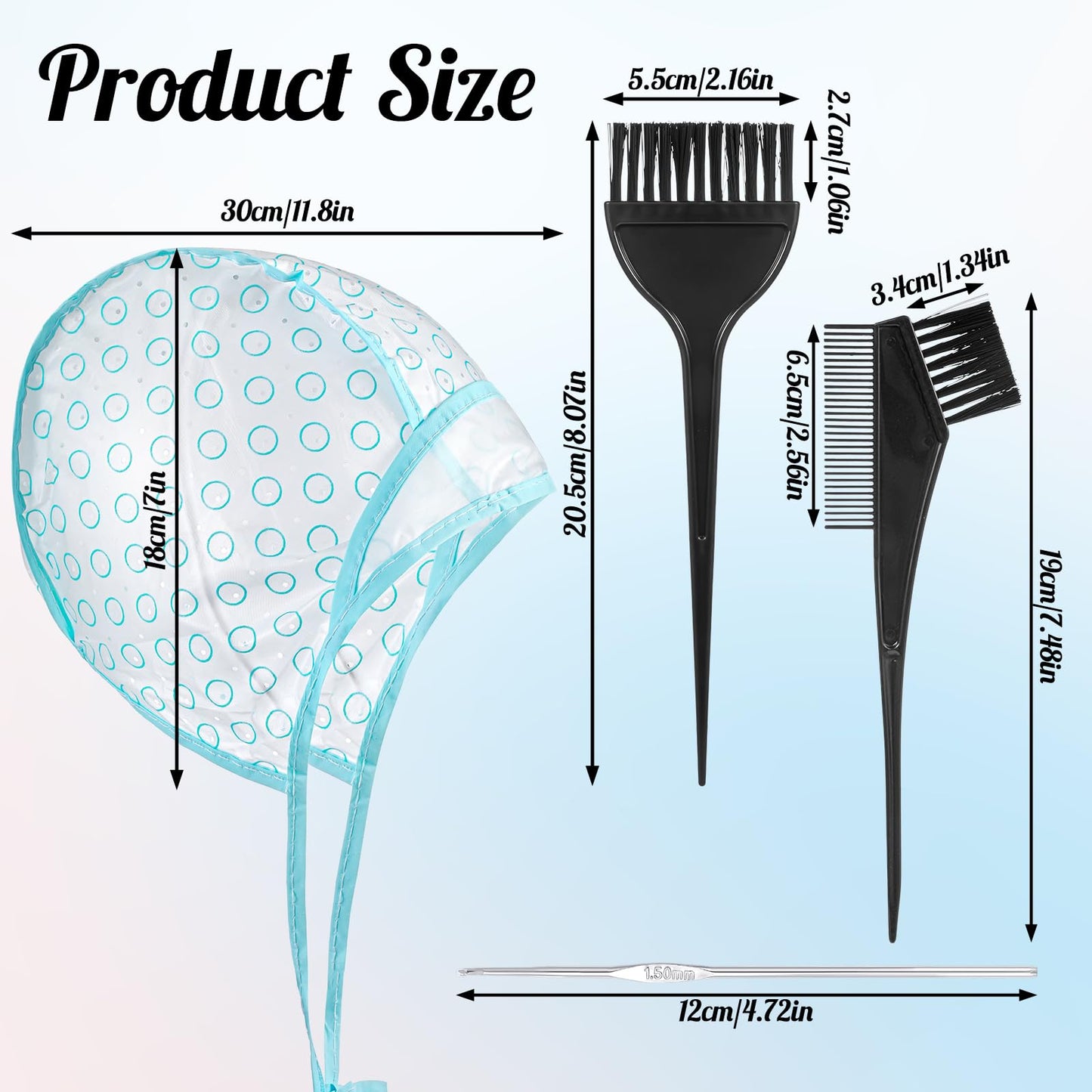 Guduling 8 Pcs Highlighting Cap with Hook,Hair Highlighting Cap with 3 Metal Hook and 2 Hairs Dye Comb & Brush for Salon & DIY Dyeing