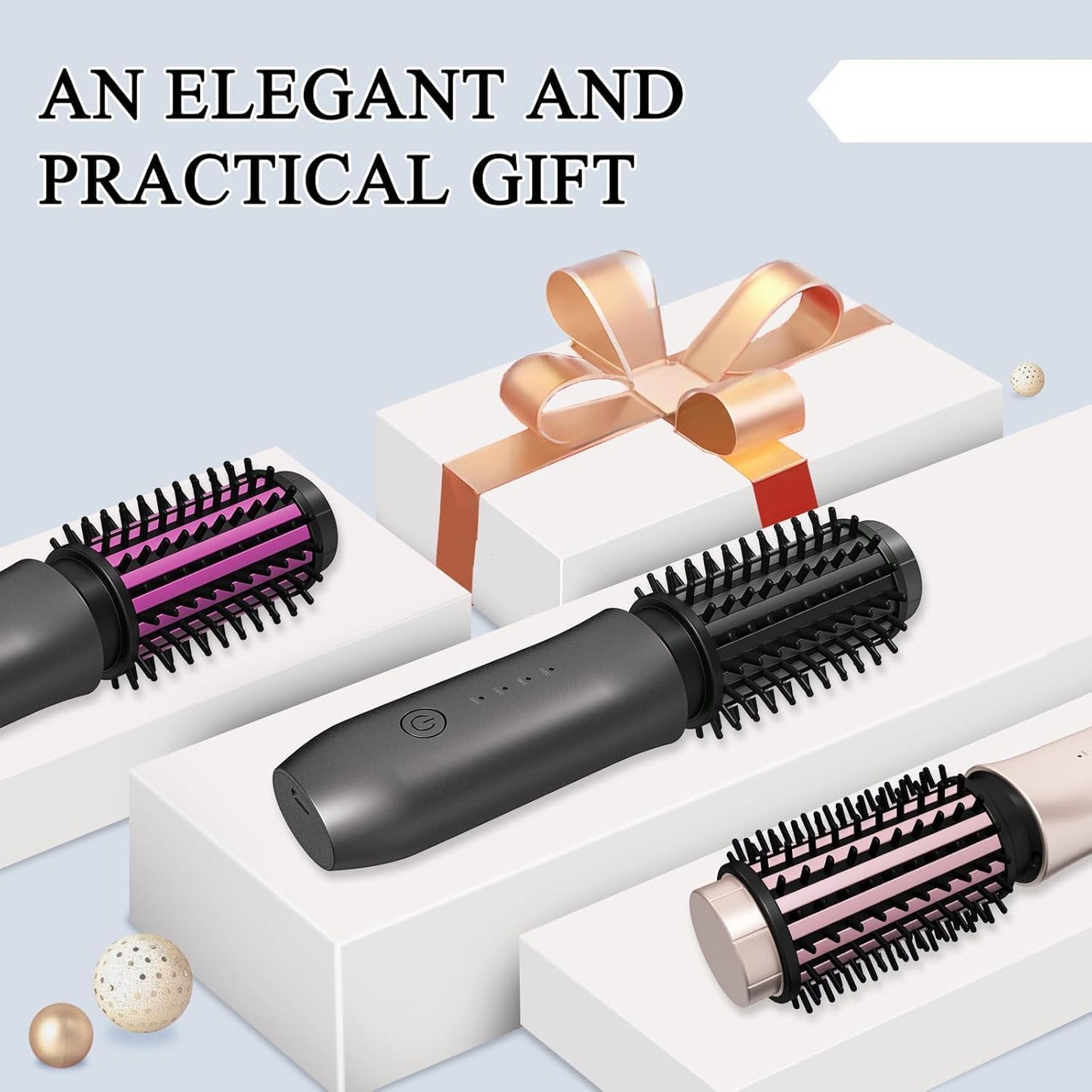 Cordless Hot Brush - Portable Hair Straightener with 4 Temperatures | Fast Heating, Anti-Scald, Anti-Frizz - Classic Black