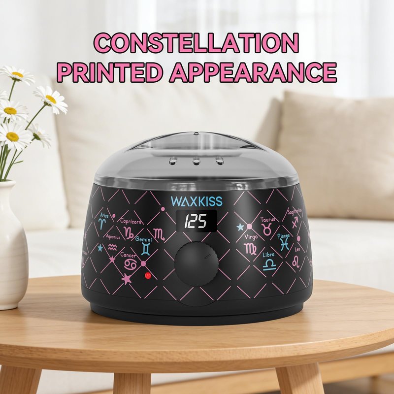 Waxkiss Digital Wax Warmer, 14oz Non-Stick Silicone Pot Hair Removal Heater, Zodiac Prints, Adjustable Temperature with See-Through Lid for Women Men