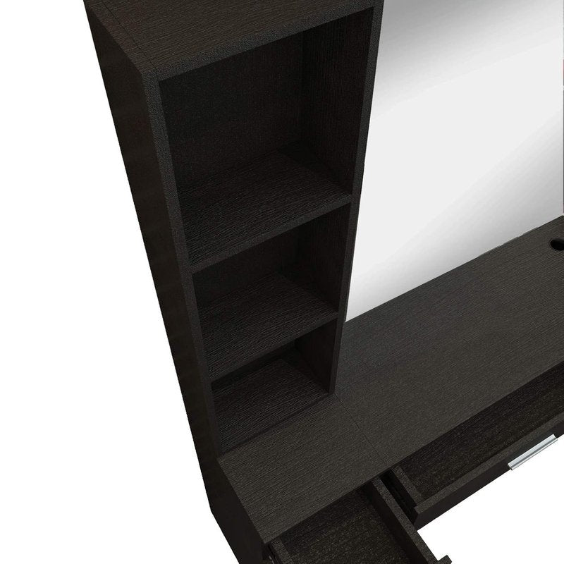 Wall Mount Barber Station - Stylish Salon Equipment with Mirror & Left Shelf - Black Finish