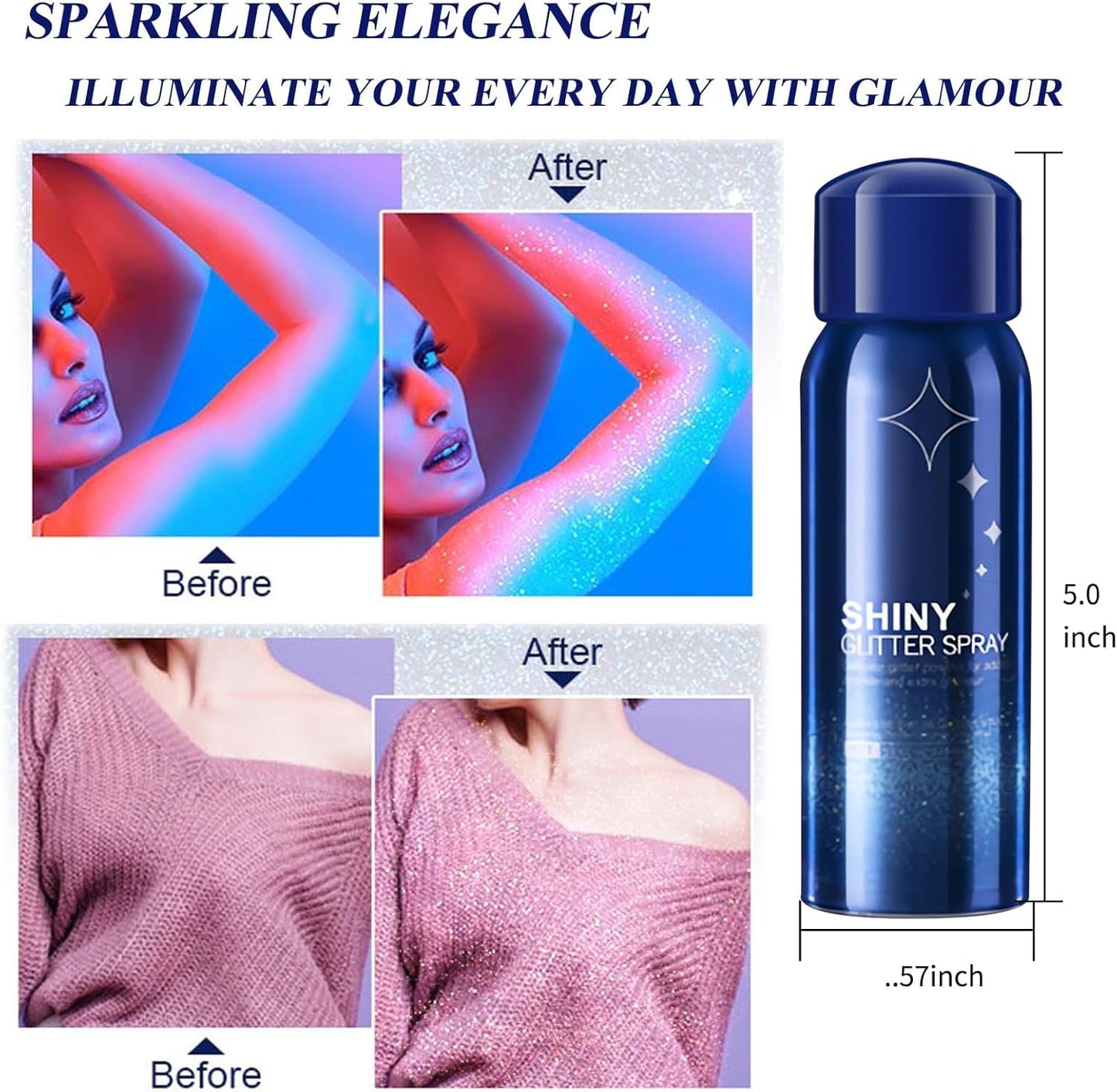 Body Glitter Spray - Long-Lasting Shimmer for Hair & Body | Festival & Rave Makeup, 2.11 Fl Oz
