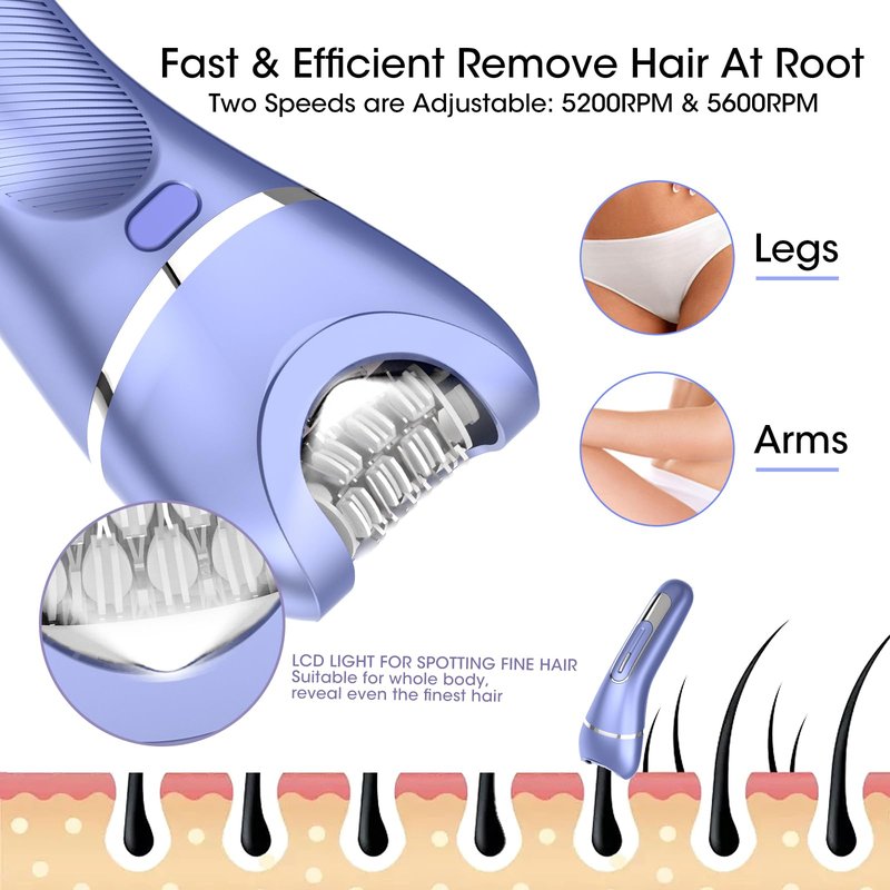 Qreeyx Epilator for Women, 7 in 1 Hair Removal for Women, Body Shaver, Bikini Trimmer, Face Razor, Facial Brush, Face Massage, Foot Callus Remover, IPX7 Waterproof Electric Shavers, Ideal Female Gift