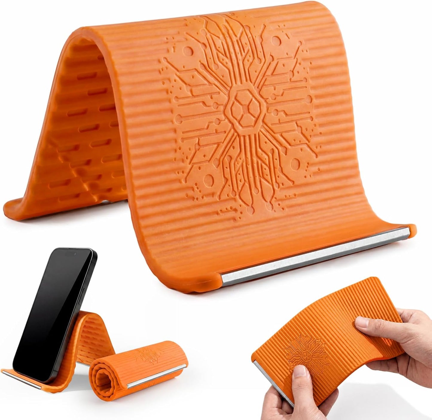 Adjustable Silicone Phone Stand - Anti-Slip Foldable Holder for Tablets & Laptops | Orange