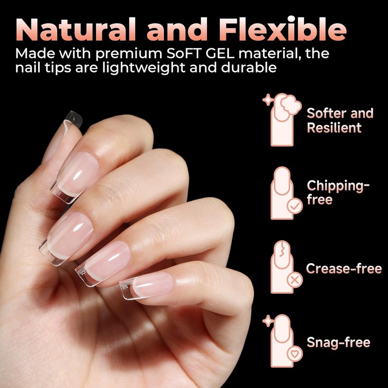 Short Square Gel Nail Tips - 312pcs Soft Gel Fake Nails for Full Cover Acrylic | 12 Sizes for DIY or Salon Use