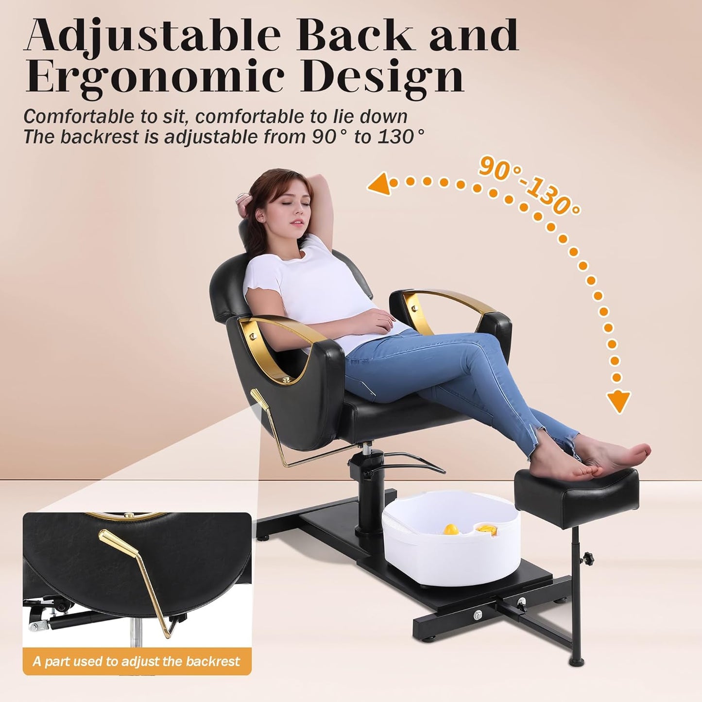 Hydraulic Pedicure Chair - Height Adjustable, 360° Swivel Foot Spa with Massage Bath | Black with Pillow