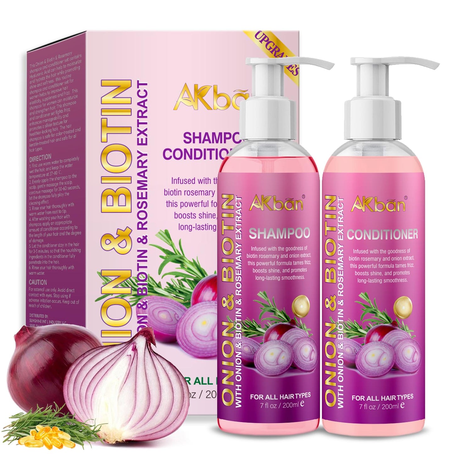 Onion Rosemary and Biotin Shampoo and Conditioner Set for Strengthening, Moisturizing & Encouraging Longer, Healthier Hair, Hair Loss and Thinning Hair, Paraben-Free, Growth Shampoo and Treatment Set