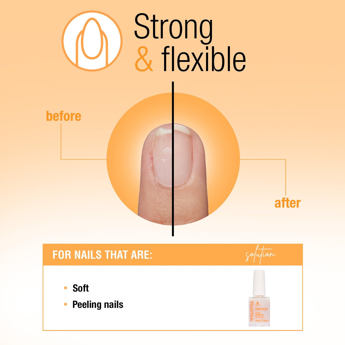 Nail Tek Ridge Filler Formula 2 – Clear Ridge Filler for Nails Base Coat, Nail Strengthener Polish for Soft & Peeling Nails, 0.5 fl oz