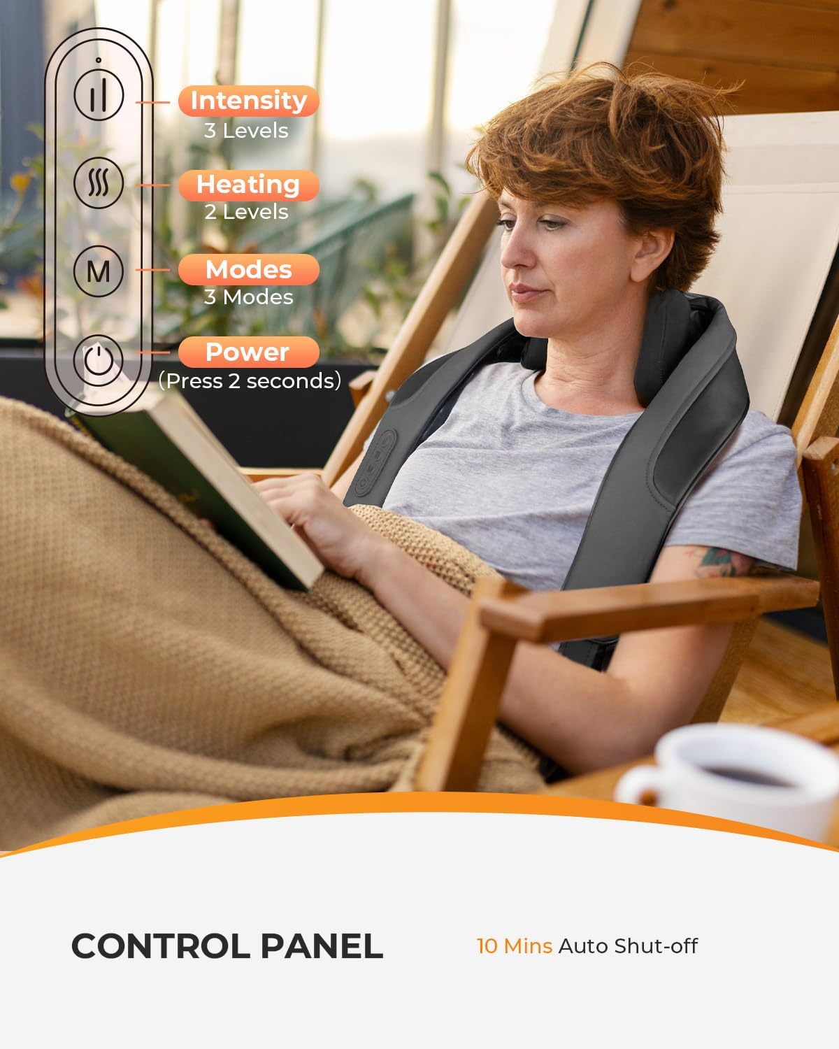 CooCoCo Cordless Neck Massager with Heat - Wearable Shiatsu for Pain Relief | Rechargeable, Hands-Free Design