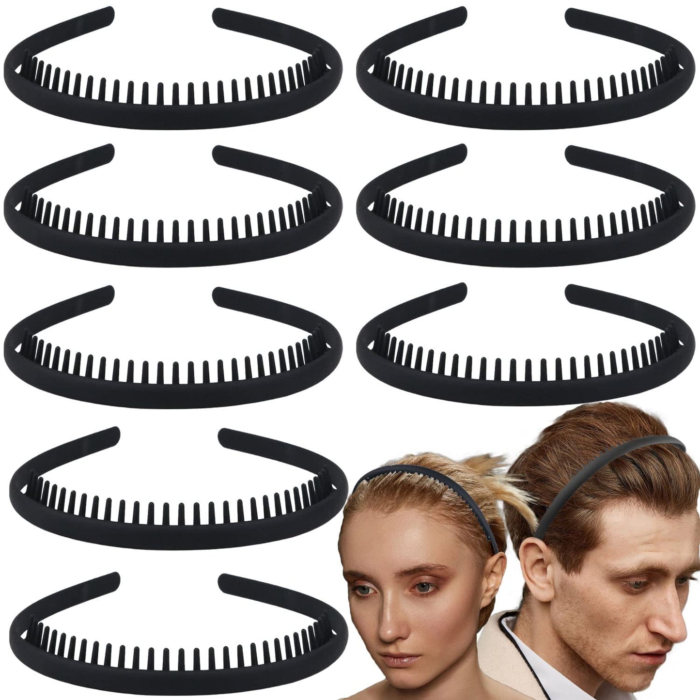 LAPOHI Non-Slip Plastic Headbands - 8 Pack Effortless Hair Accessories for Women & Teens | Matte Black