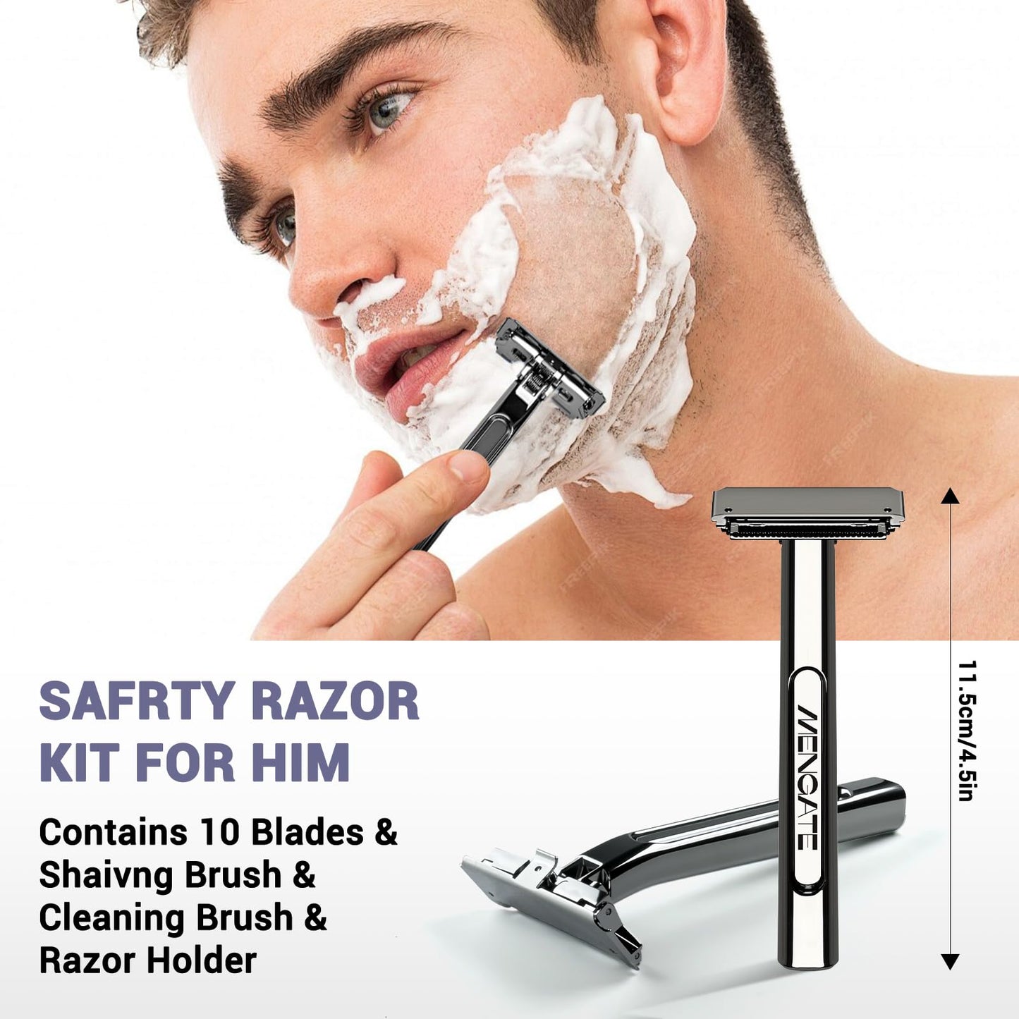 MenGate Adjustable 2-Blade Safety Razor Set with Magnetic Head for Men Women - with 10 Blades, Shave Brush - Precision Shaving, Reusable & Plastic-Free Shaver, for Beard, Head, Leg Shaving