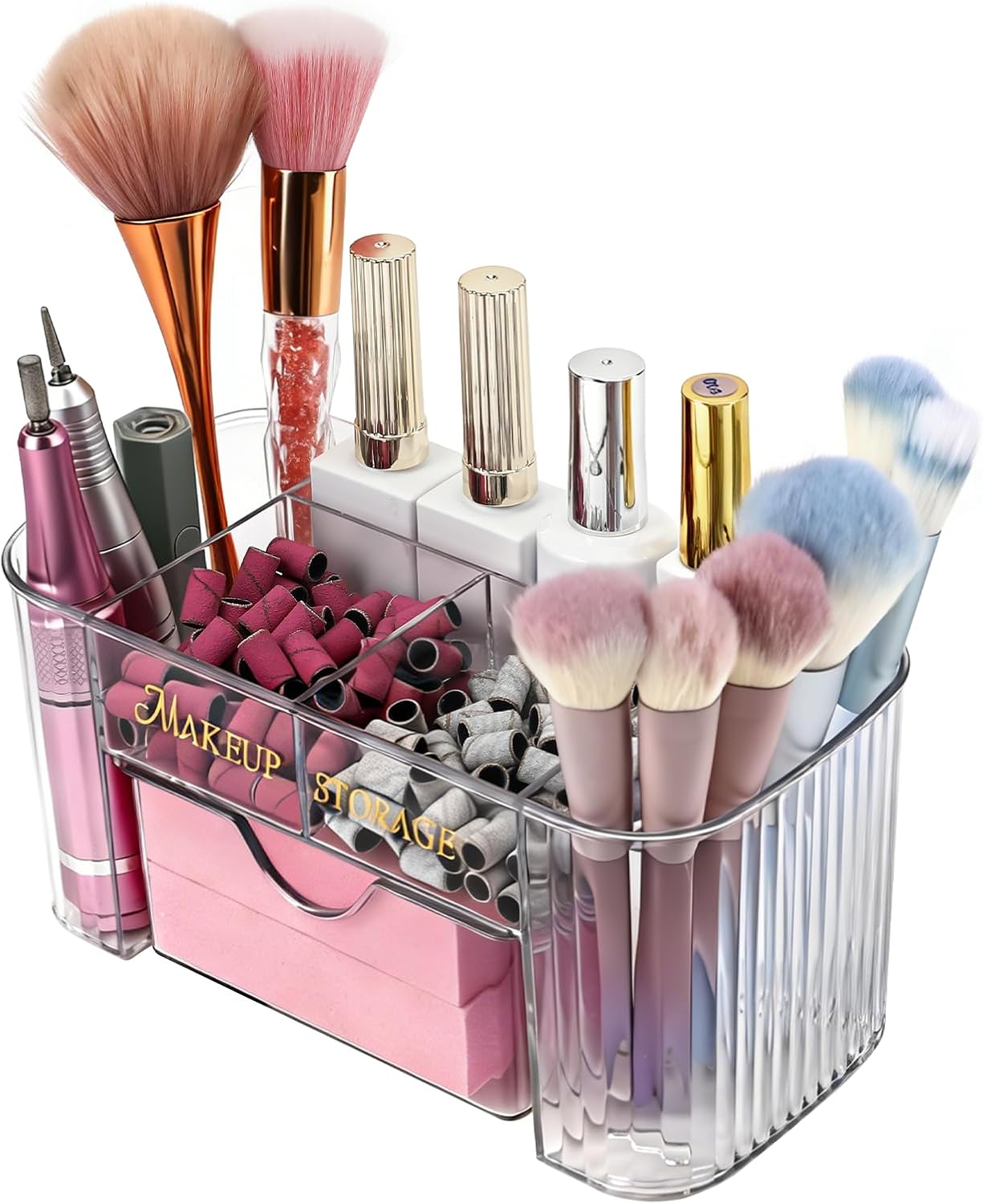 Clear Acrylic Nail Organizer - 6 Compartment Desktop Storage for Nail Art Tools & Makeup | Professional Beauty Vanity Solution