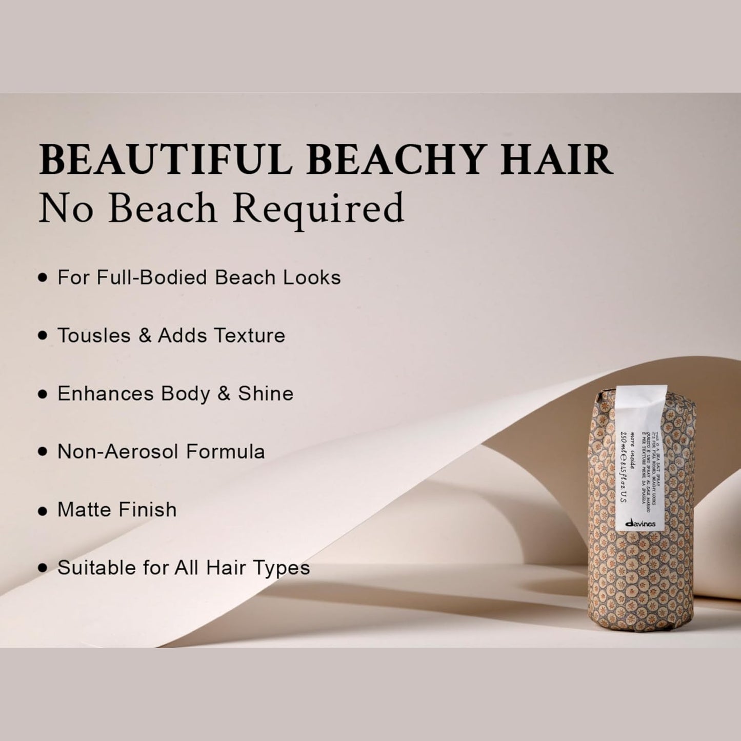 Davines Sea Salt Spray - Light Hold Beachy Waves & Texture for Gritty Volume - 8.45 Fl Oz