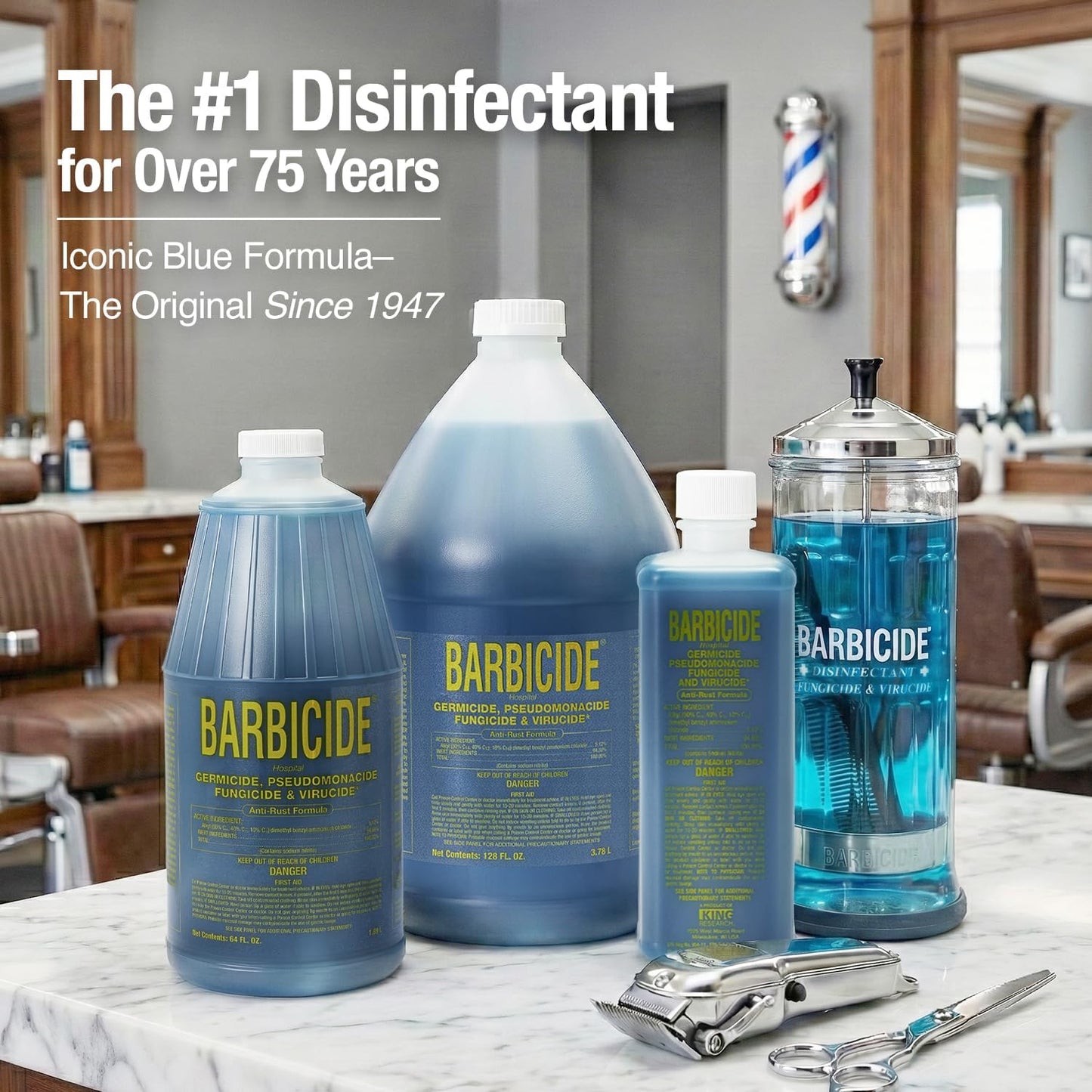 Barbicide Disinfectant Concentrate - Hospital-Grade Germicide for Salons | 16 Fl Oz Pint, Anti-Rust Solution for Tools