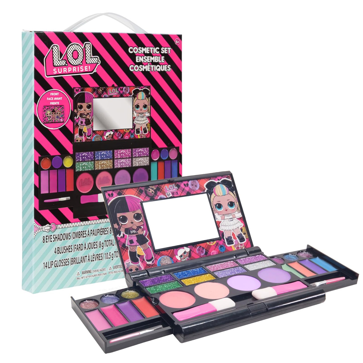 L.O.L Surprise! All-in-One Kids Makeup Compact Set Includes Washable Lip Gloss, Eye Shimmer, Cheek Shimmer, Brushes Colorful Portable Beauty Set for Girls, Ages 5+ by Townley Girl