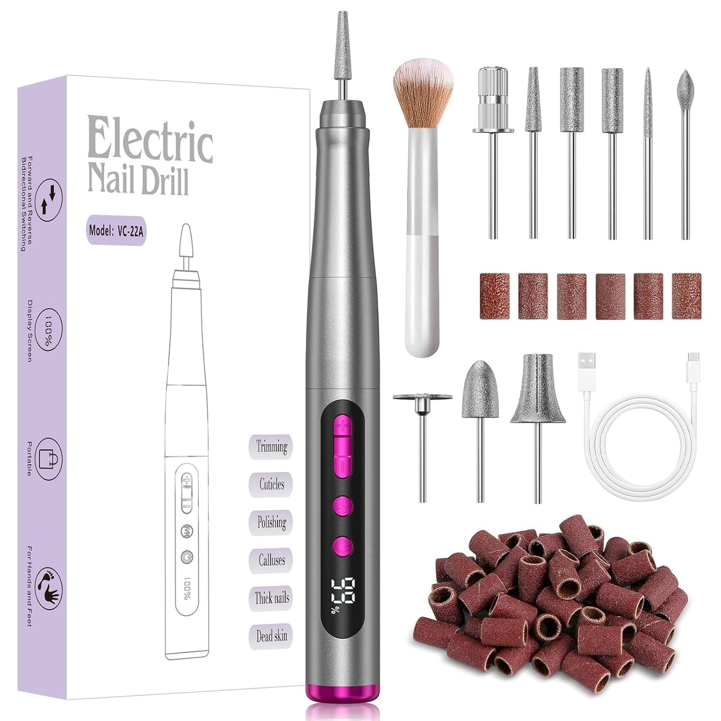 Cordless Nail Drill - 35000RPM Electric Nail File for Acrylic Gel Nails | Rechargeable Manicure Pedicure Kit with LCD Display - Green
