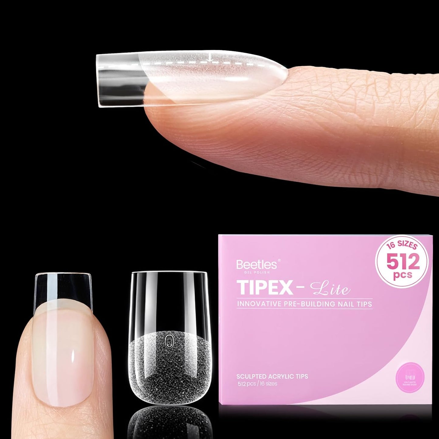 Beetles Nail Tips - XXL Stiletto Instant Apex for DIY Salon Extensions | 160pcs in 16 Sizes (00-14)