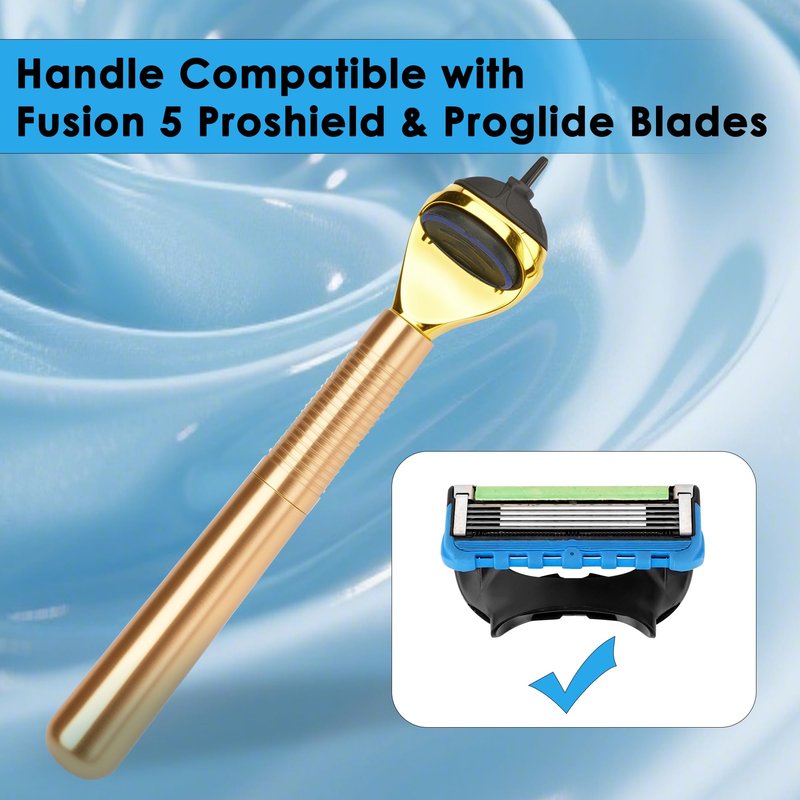 TOCCOOL Metal Razor Handle Replacement, Men's Shaving Razor Handle, Shaver Handle Compatible with Gillette Fusion 5 Proshield & Proglide Blade Refill (Gold)