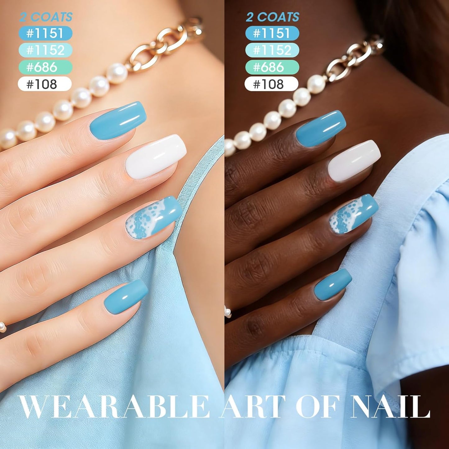 Teal Green Blue Gel Nail Polish - 6-Color Semi-Permanent Formula | No Wipe, Glossy Finish, HEMA & TPO Free
