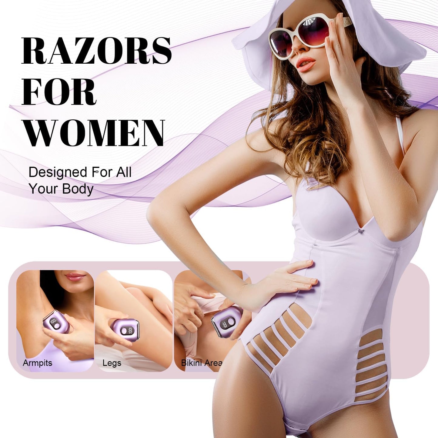 Cordless Electric Shaver for Women - Mini Rechargeable Razor with LED Display | IPX7 Waterproof, Deep Purple
