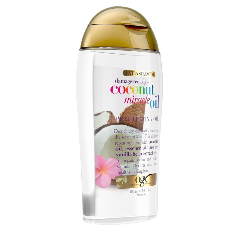 OGX Extra Strength Coconut Miracle Oil Treatment - Hydrating Anti-Frizz Hair Oil for Coarse, Dry Hair | 3.3 Fl Oz
