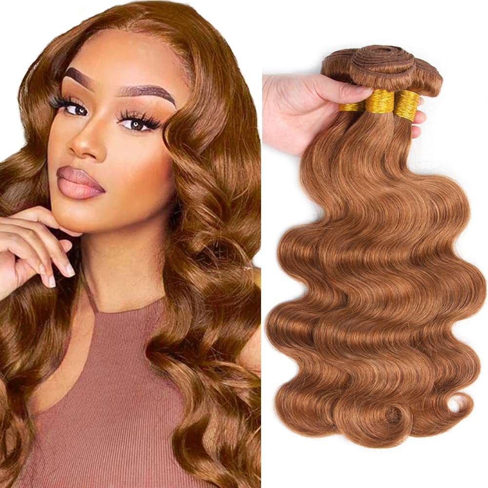 28 30 32 Inch Auburn Brown Bundles Color 30 Body Wave Human Hair Bundle Brazilian Virgin Hair 3 Bundles Brown Body Wave Bundle 151g