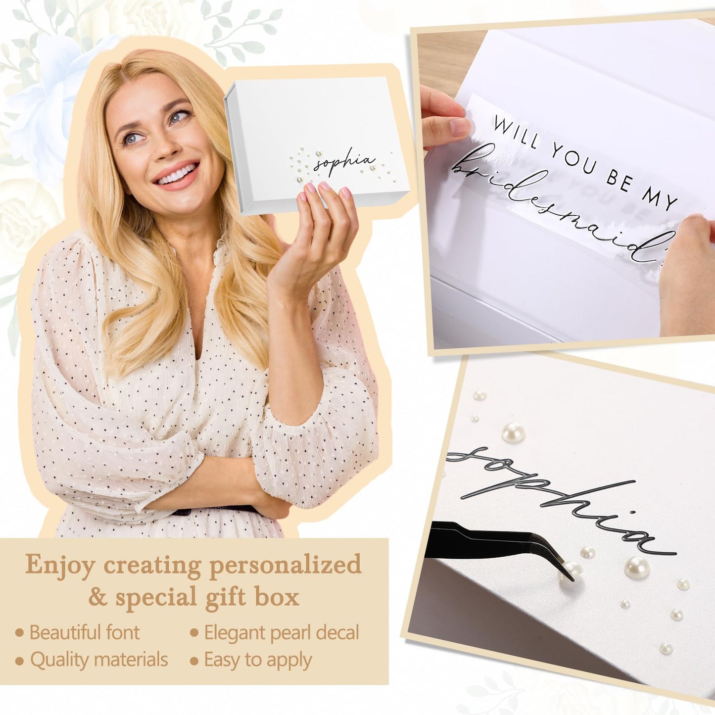 YooNotee Personalized Will You Be My Bridesmaid Sticker with Name Pearl Decal Vinyl Proposal Decal Custom Name Decals DTF Transfer for Bridesmaids Box Bridal Shower Wedding Bachelorette Party